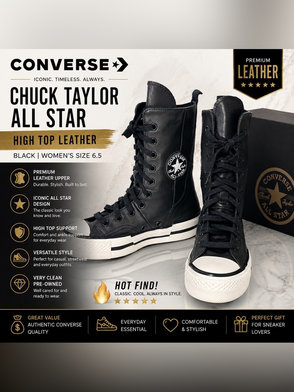 Converse Chuck Taylor All Star XX-Hi Leather High Top Sneakers Men 4 or Women 6